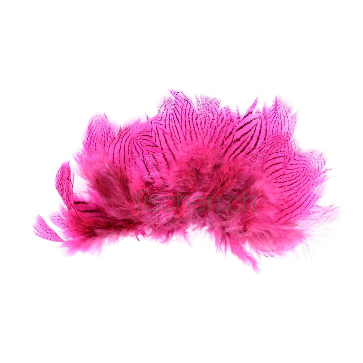 Hareline Dubbin Silver Pheasant Body Feathers - hot pink