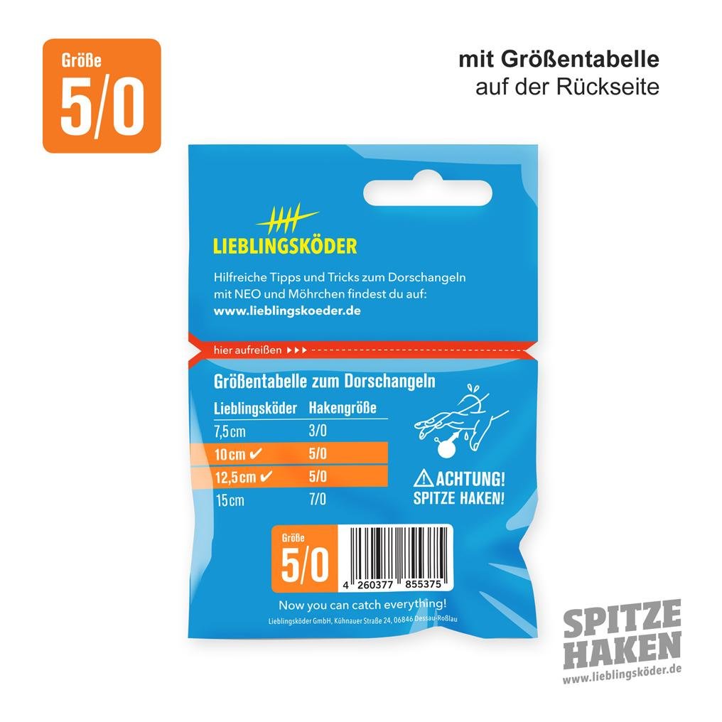 Spitze Haken zum Dorschfischen Gr.5/0 - Jigkopf