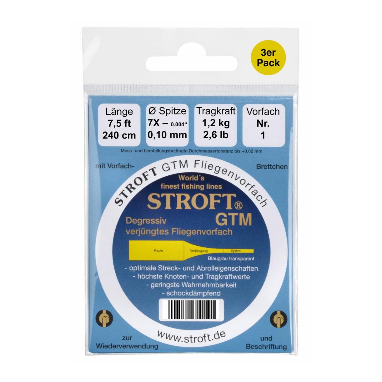 GTM 7.5ft Tapered Leader 3er Pack - Fliegenvorfach