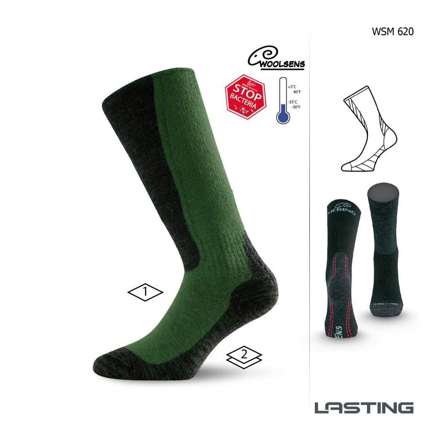 Warme Merino WSM Trekking-Socken - grün