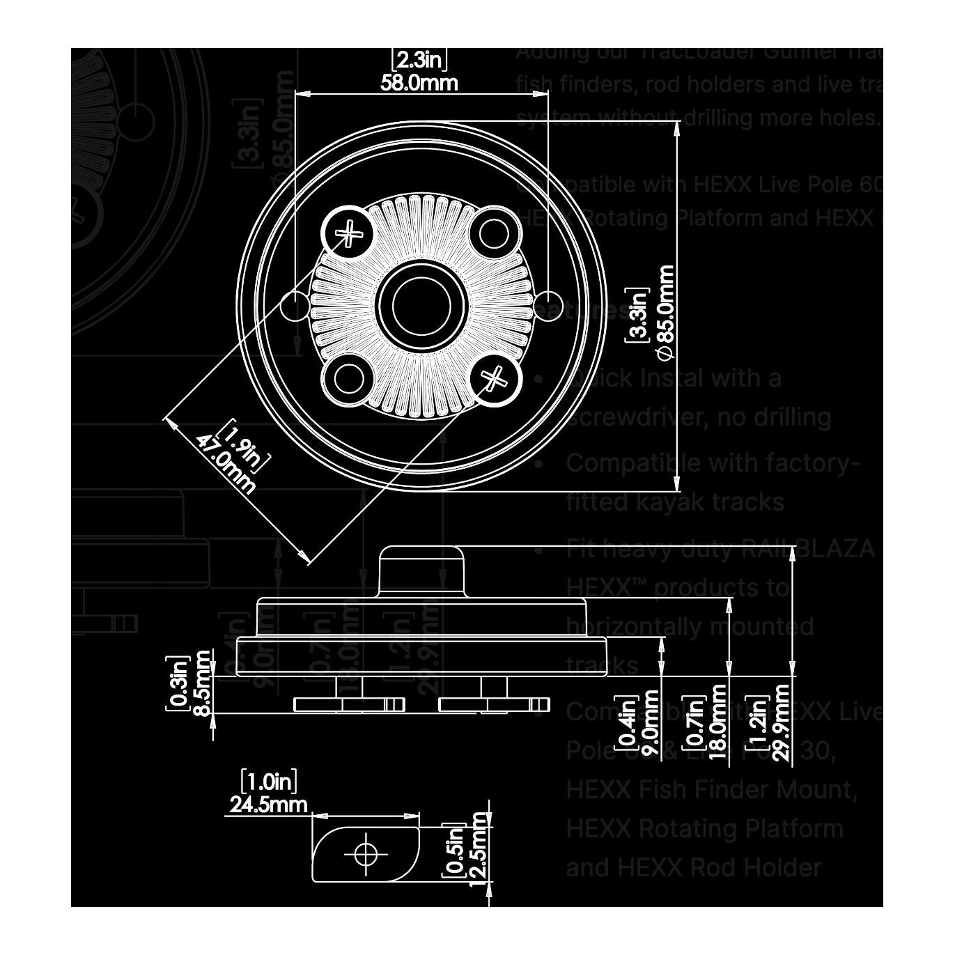 HEXX Kayak Track Mount	