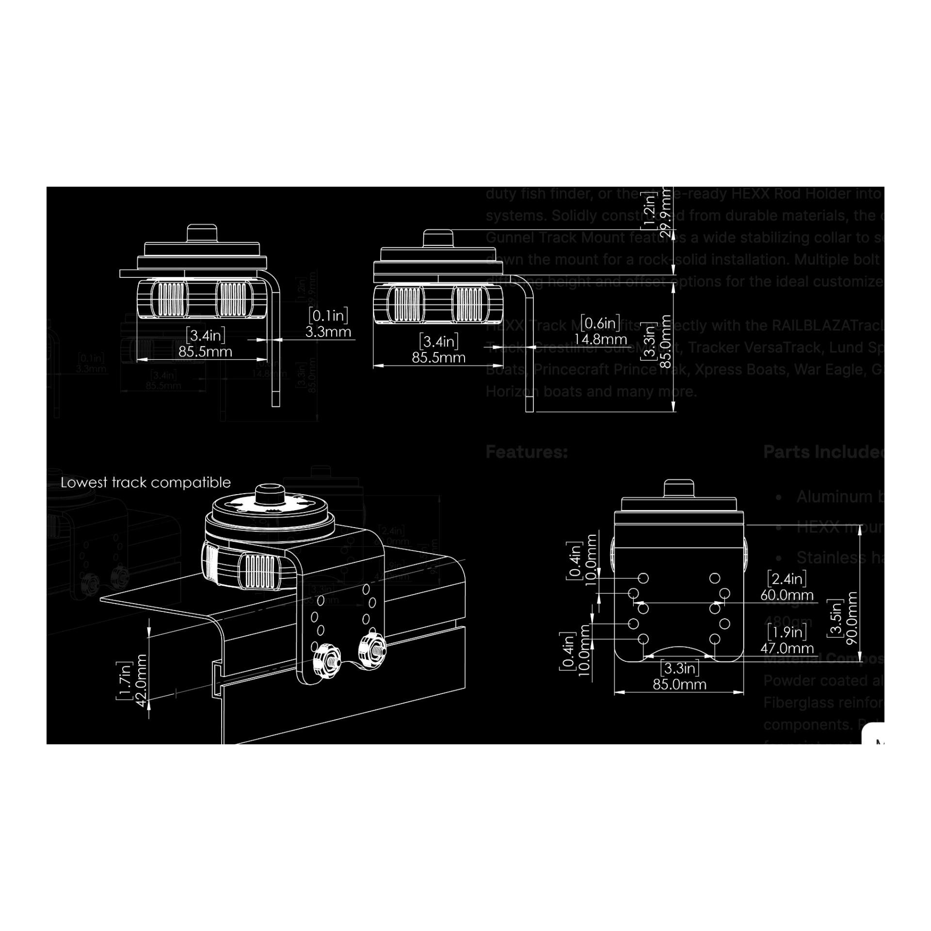 HEXX Gunnel Track Mount	