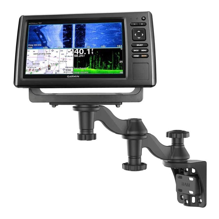 Image of RAM Mounts Doppel Schwenkarm mit Universalplatte und vertikaler Bassis - Echolot Halterung bei fischen.ch