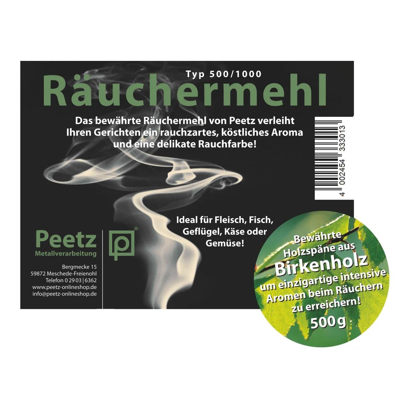 Peetz Räuchermehl Birkenholz 500g wiederverschließbar 